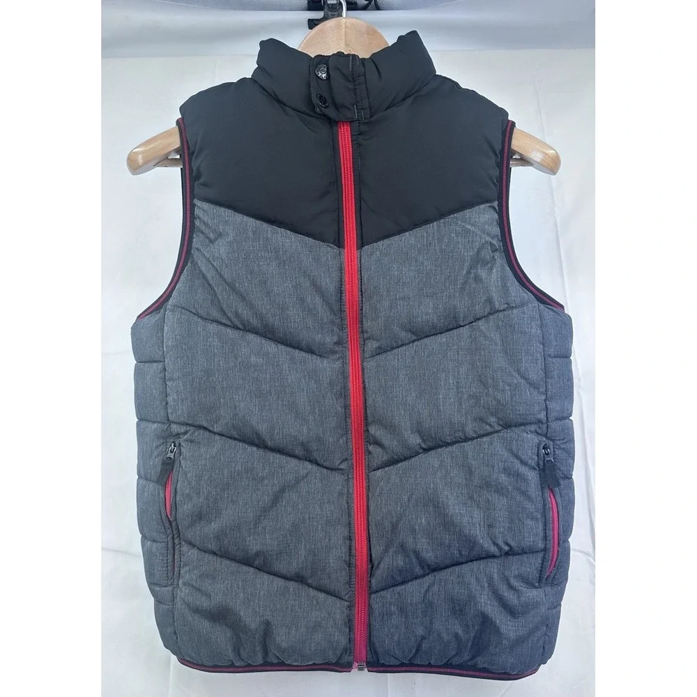Jordan Brand Reversible Full Zip Puffer Vest Pockets Logo Black Gray Red Youth L